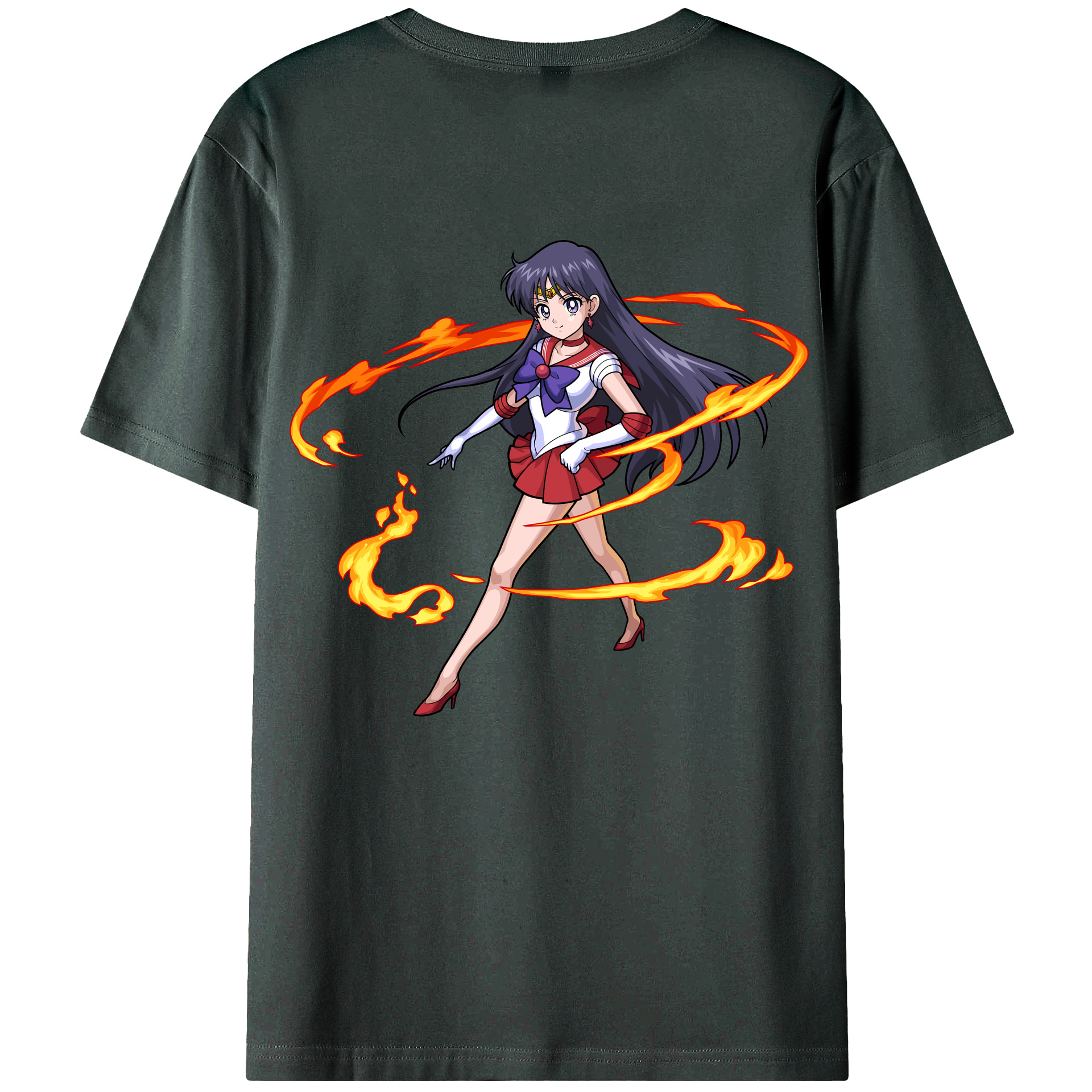 （画像用） 美少女戦士セーラームーン 火野レイ ひの レイ Sailor Moon Hino Rei （セーラーマーズ,Sailor Mars） 綿100％ メンズ半袖Tシャツ（バックプリント） 通気性